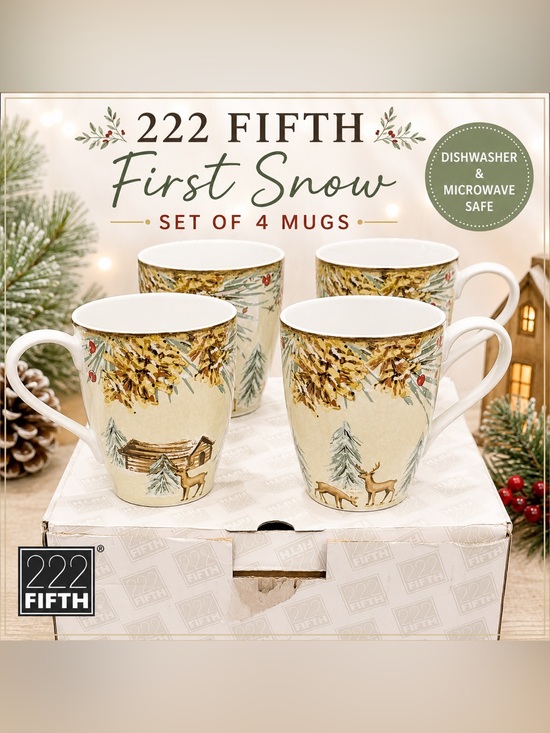 222 Fifth Other - 222 Fifth First Snow Porcelain Mug Set of 4 Winter Deer Christmas Mugs